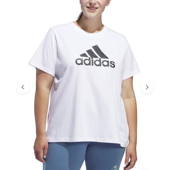 Adidas Womens Regular fit Short Sleeve Animal Print Logo T-Shirt Shirt 4X White - Picture 1 of 12